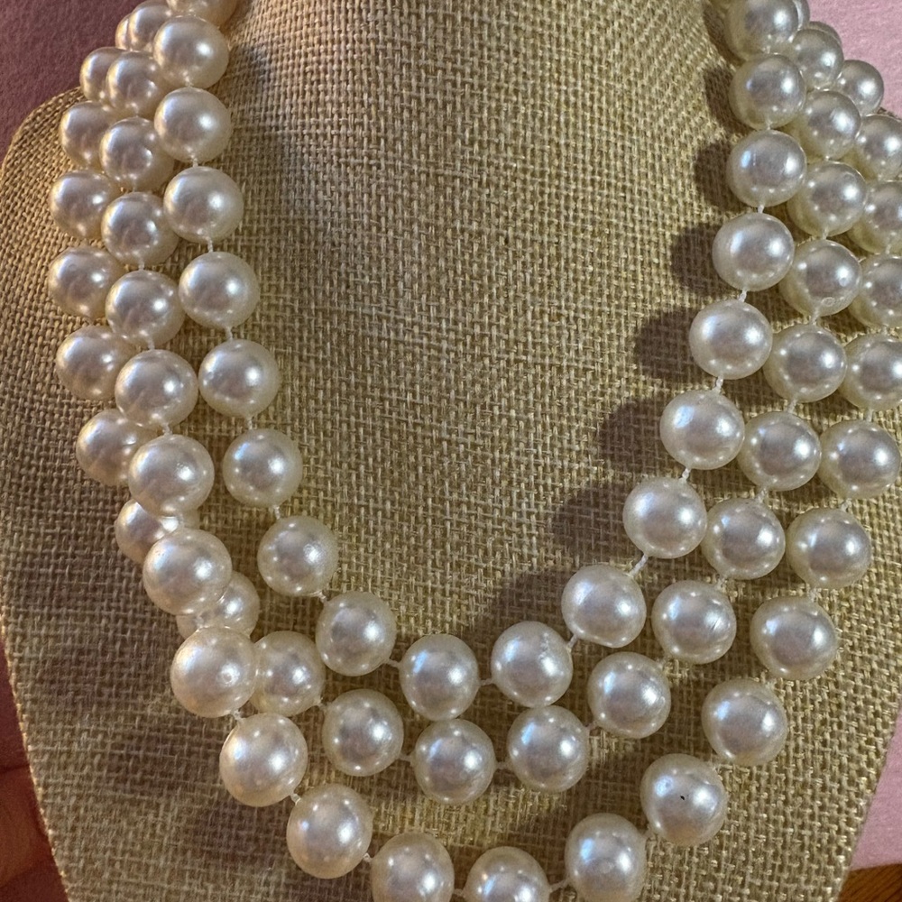 Vintage Classic Triple-Strand Faux Pearl Necklace